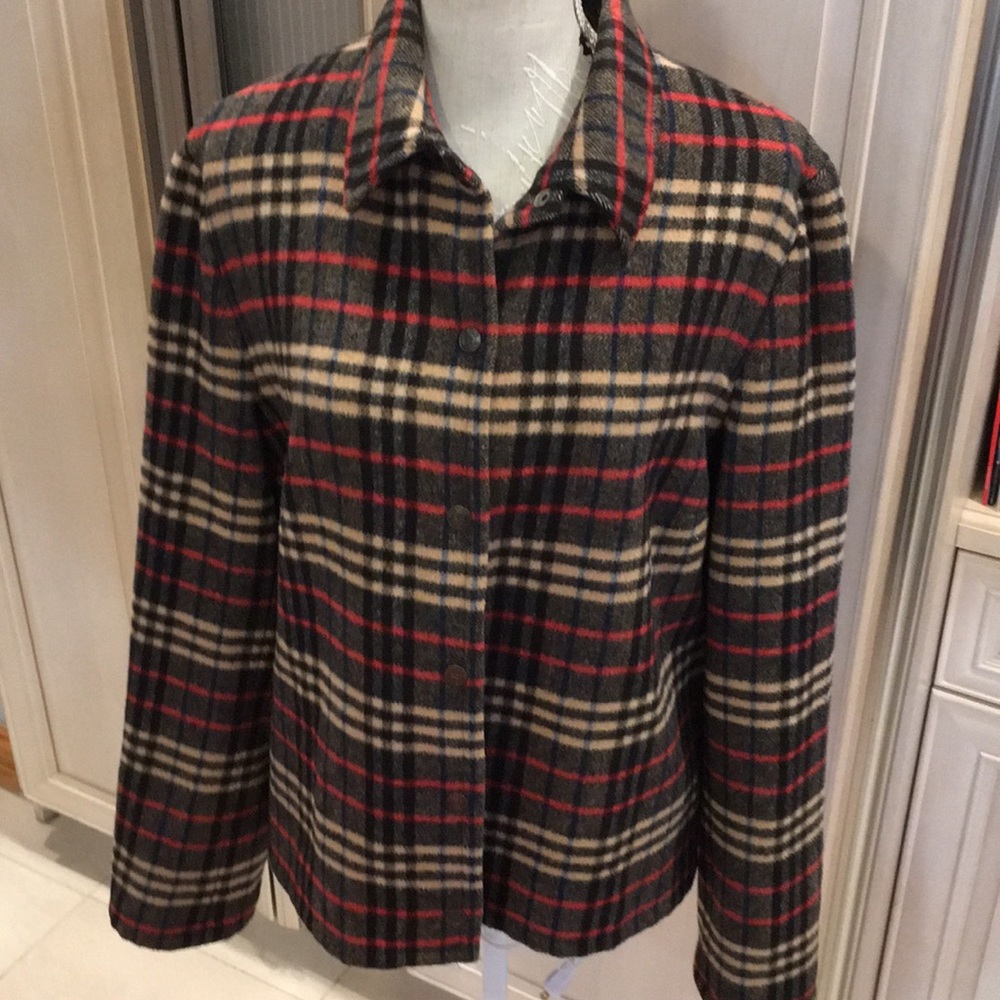 Evan Picone Red and Black Plaid Pea Coat